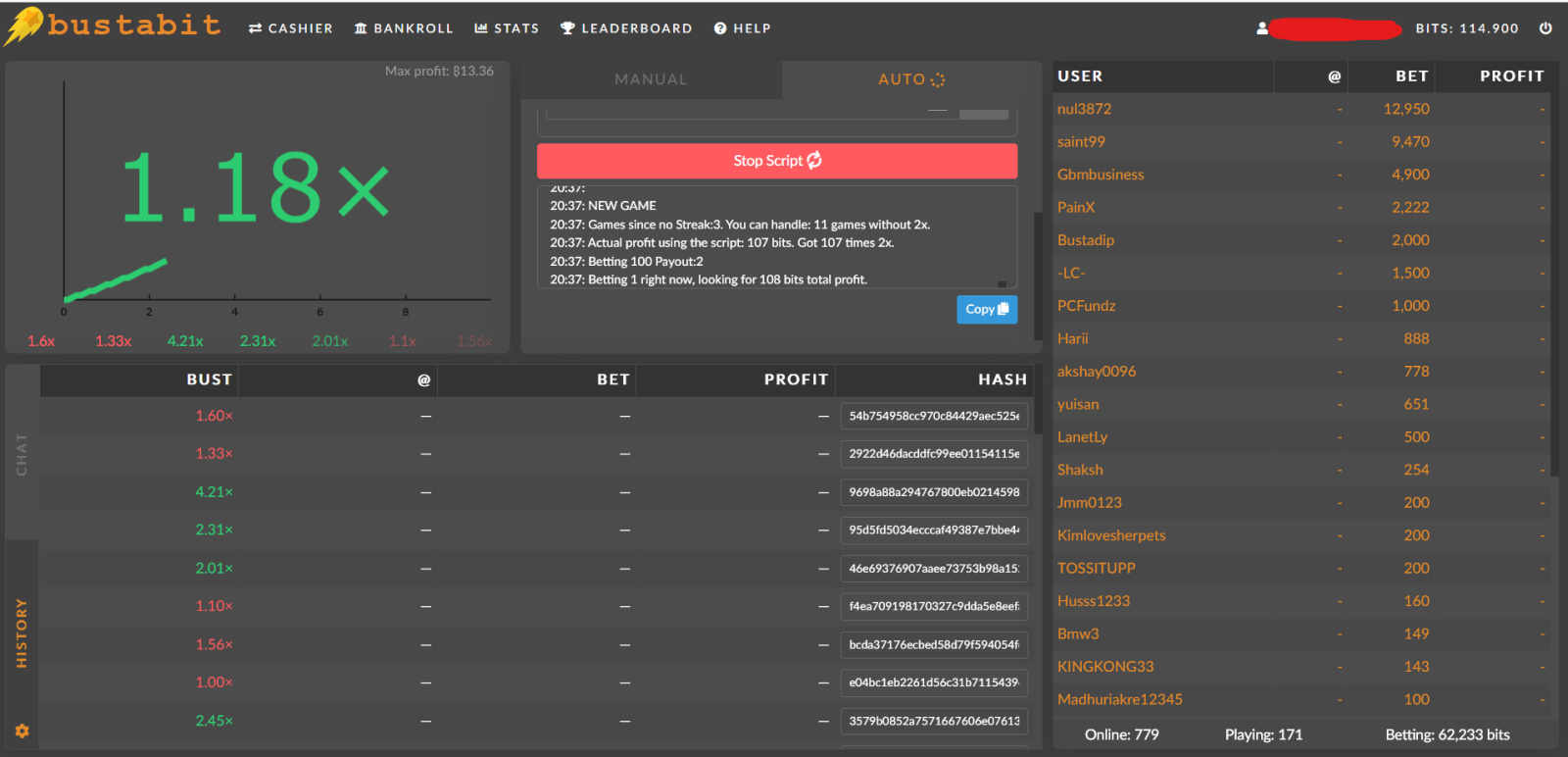 Bustabit Play with Bitcoin - Predictor for Winings & Script Crafting
